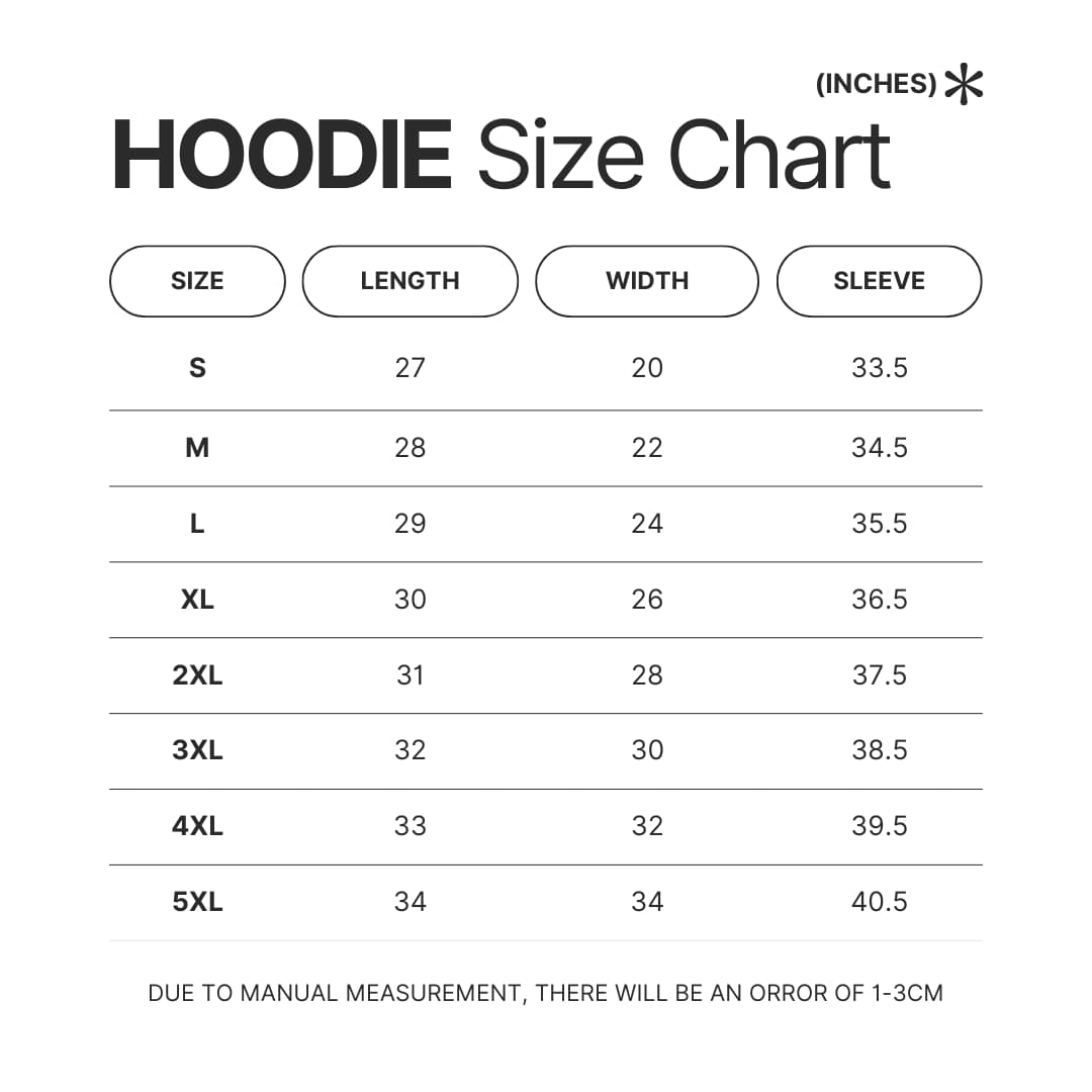 Hoodie Size Chart - Daria Merch