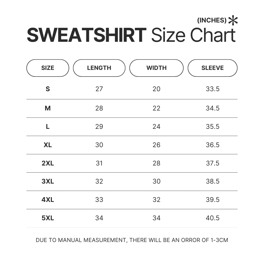 Sweatshirt Size Chart - Daria Merch
