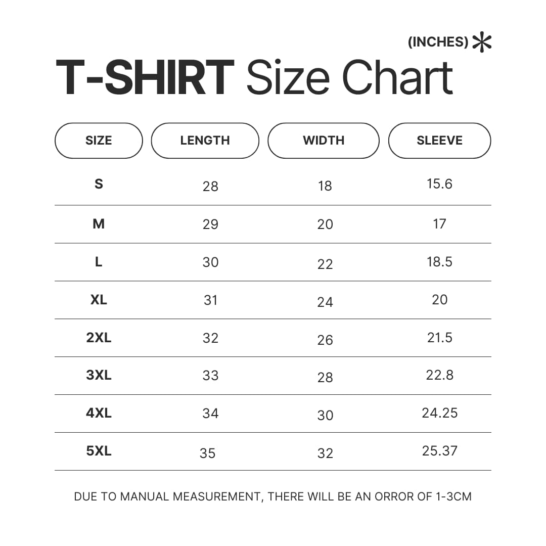 T shirt Size Chart - Daria Merch